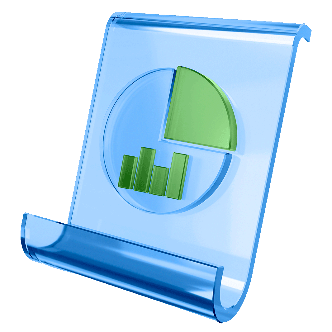 Glass-blue donut chart with a green dollar sign