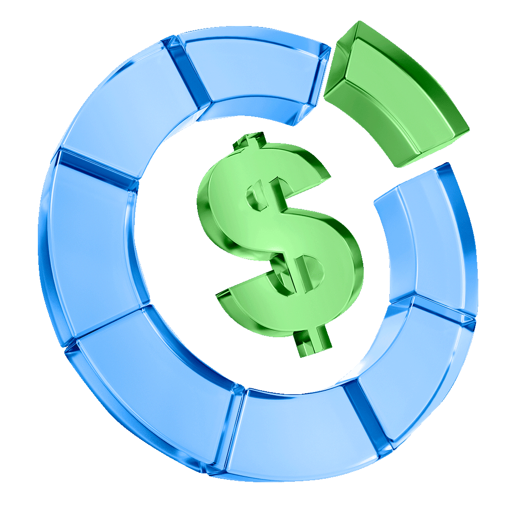 Glass-blue report panel with a green chart